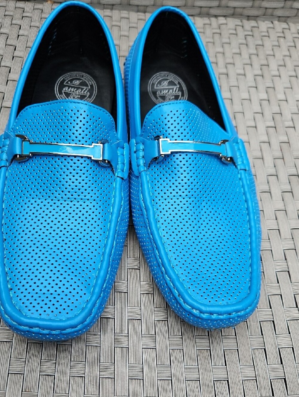Amali Briggs Blue Loafers Amalfi Men's Bright Blue Perforated Bit Moccasins